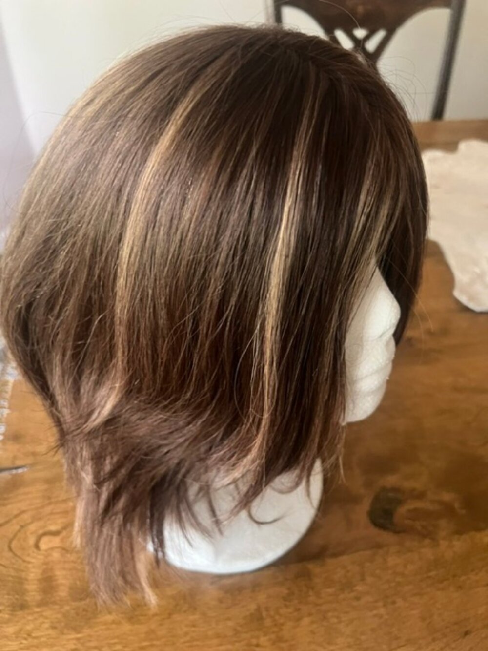 Natural Brown Layered Women's Wig with Blonde Highlights
